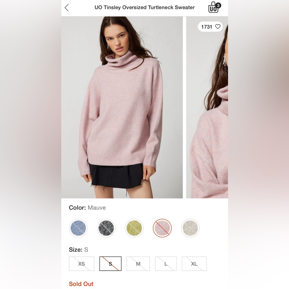 Urban Outfitters Size S Pink/Purple Oversized Women’s Turtleneck Sweater (NWT)